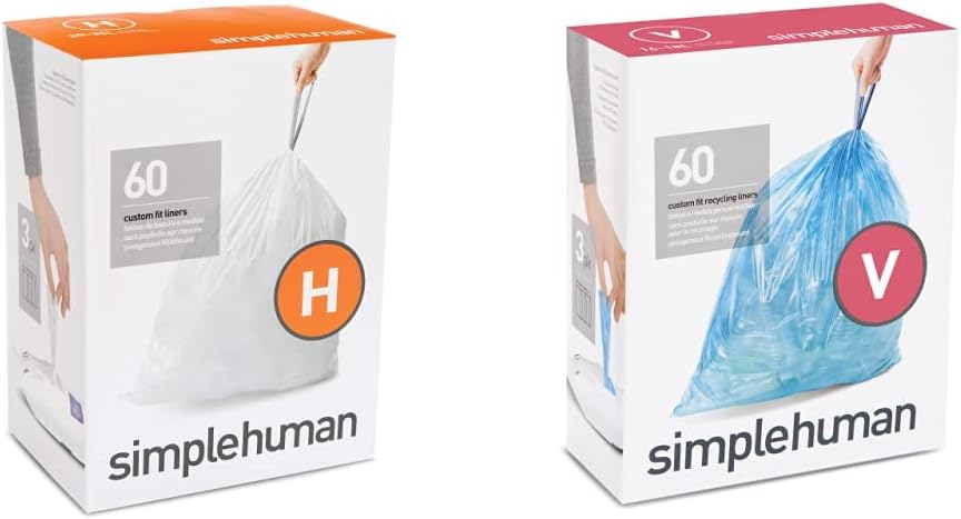 simplehuman Custom Fit Liners & Recycling Bags, 30-35L & 16-18L, 60 Count per Pack, 3 Packs (360 Count), Blue