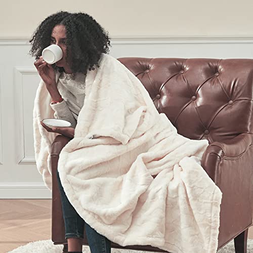 Krifey Throw Blanket, Super Soft Fluffy Luxury Minky Blanket Warm Comfy Faux Fur Bed Throw Ivory 50" X 60" #TOP6