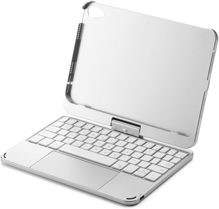 kaidisen 360 Rotatable Keyboard for iPad mini A17 Pro 2024, iPad mini 6th Generation Keyboard Case with Touchpad 7 Color Backlight Foldable Backlit Keyboard,Silver