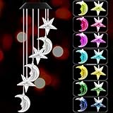 VICOODA Wind Chimes Outdoor, Solar Wind Chimes Color-Changing Moon Star Waterproof Unique Decoration Chimes Mobile Solar Light Mom Birthday Gift for Home Balcony Festival Garden Yard(Moon & Stars)