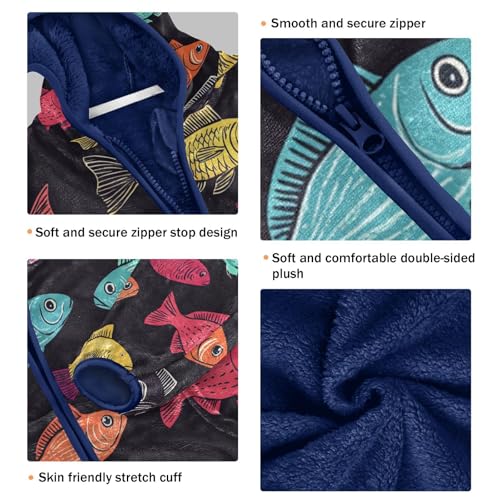 Colorful Cute Fish Toddler Fleece Jacket Girl Boys Hooded Fleece Jacket Coat Warm Outwear Zip-up 3-10T3