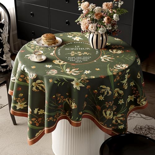 IHUDO テーブルクロス おしゃれ 丸 丸洗い 花柄 長方形 北欧 レトロ エレガント インテリア ダイニング リビング用 家庭用 4人がけ 140*140cm 円形テーブル RB-FGYUANH
