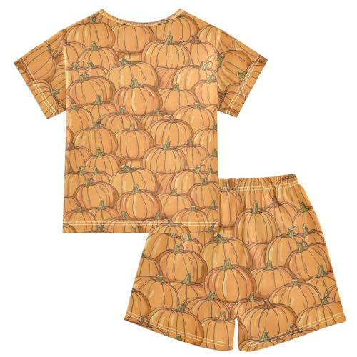 ALAZA Halloween Pumpkin Yellow Pajamas Short Sleeve 2 Piece Sleepwear Top and Bottom Pajama Set Unisex2