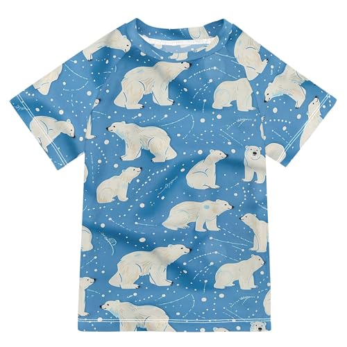 Wudan Cartoon Polar Bears Stars Blue Kids Bathing Suit UV Protection Rash Guard Girls Swimwears Active Shirts for Toddler Boy 9-10Y