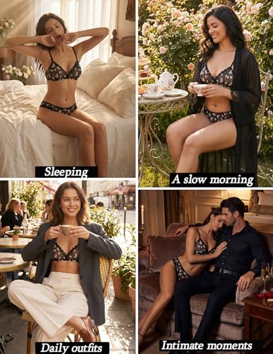 Image of Avidlove Wireless Lace Lingerie Set Floral Print Bra and Panty Sets 2 Piece