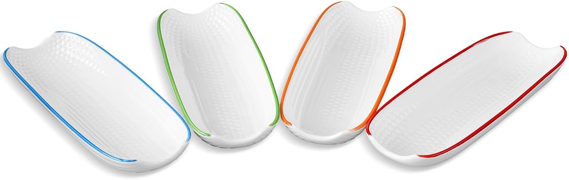Cinf Ceramic Corn Cob Holders Set of 4, 8.8 Colorful Serving Dishes
