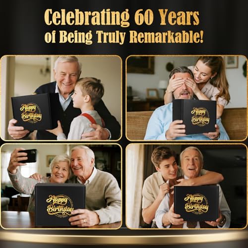 60th Birthday Gifts for Men - Unique Comprehensive Black & Gold Gift Box for Husband, Dad, Grandpa, Friends, Him