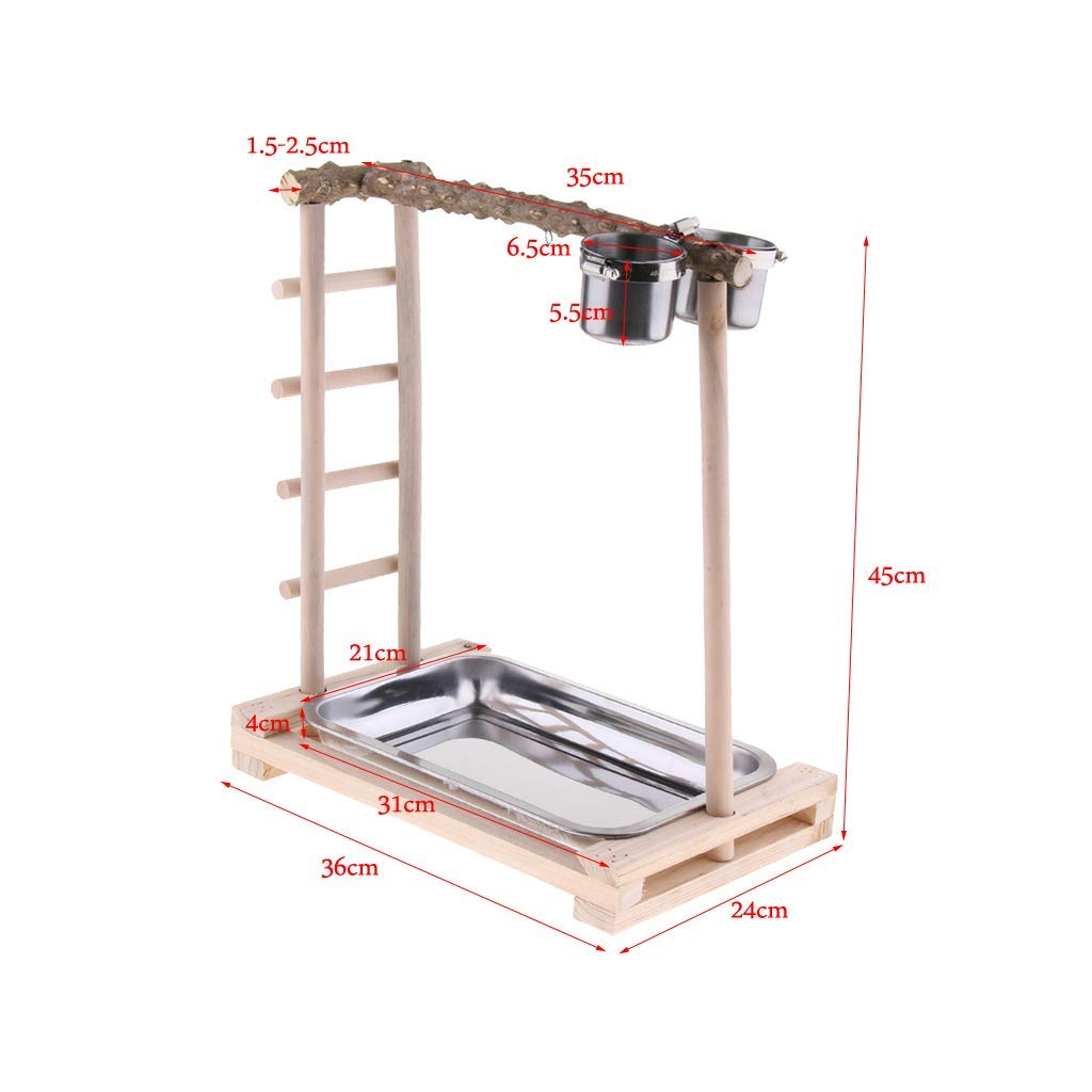 Oiseau Perchoir Plate-Forme en Bois avev 2 Bol Rack Hamster Support de Maintien pour Escalade