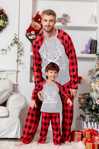 Umeyda Matching Christmas Pjs For Family,Pajamas Christma Sets, Xmas Holiday Family Sleepwear Outfits Men, Grid Deerhead, XL2