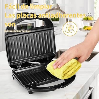 YASHE Sandwichmaker, 750W Sandwichtoaster Antihaftbeschichtete Platten, Kontaktgrill Automatischer Temperaturregler, Kontrollleuchten, BPA Frei, Edelstahl/Schwarz – Bild 5