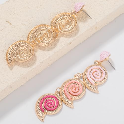 Pink Raffia Conch Dangle Drop Earrings Boho Summer Beach Chunky Jewelry by FANCY SHINY - Used condition - Image 5