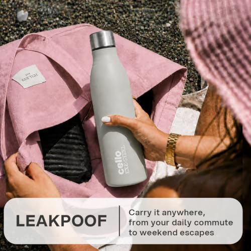 Image of CELLO Gem Stainless Steel Water Bottle for Daily Use 900 ml Grey | Easy to Carry & Clean, Rust Proof Leak Proof Freezer & Fridge Safe Single Wall Steel Water Bottle for School Kids, Travel & Office