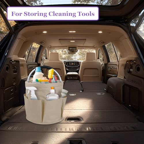 Image of 17L Cleaning Supply Caddy with Soft Handle, Portable Shower Caddy in 600D Oxford Fabric, Garden Tool Organizer Bag, Multifunctional Storage Basket for Bathroom, Garden, Khaki