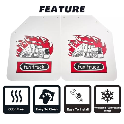Image of 2PCS Angled Mud Flaps 24 inch x 30 inch Semi Truck Splash Guard 1 /5 inch Thick Polymer with Fun Truck Pattern