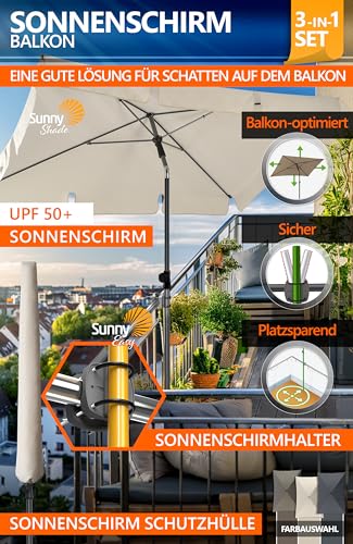 4smile Sonnenschirm Balkon SunnyShade - Sonnenschutz Balkon 3-in-1 SET, Beige - UPF 50+ Sonnenschirm rechteckig 200 x 125 cm + Sonnenschirmhalter Balkongeländer + Sonnenschirmhülle 2