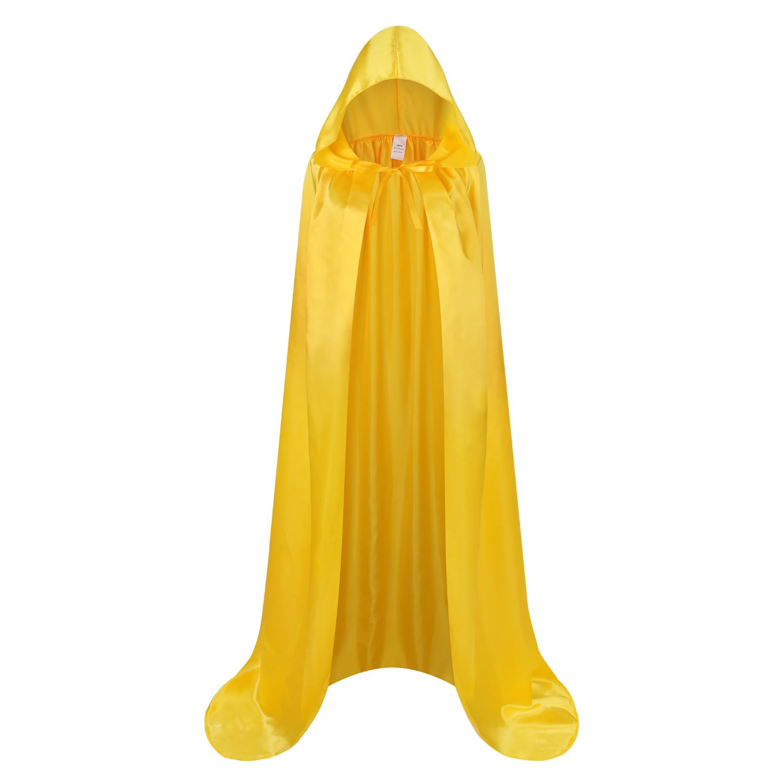 RRCBMD Adult Satin Hooded Cloak Unisex Long Yellow Cape with hood Ponchos Women Men Halloween Cosplay Cloak Costume 43.3Inch