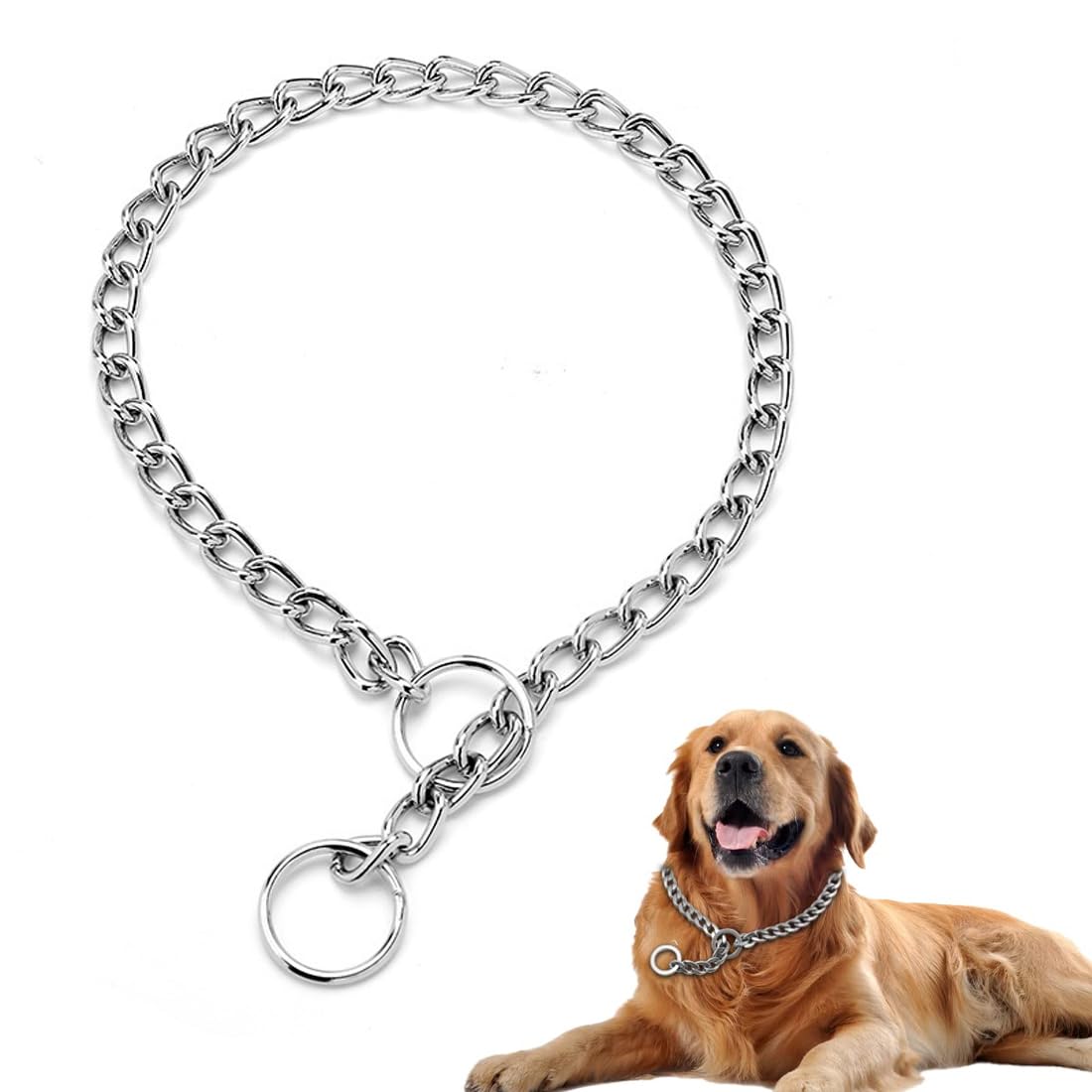 Collar Cadena Ajustable, Collares de Metal de Acero Inoxidable con Cierre Seguro, Conexión para Adiestramiento y Paseo, Metal Perros, para Perros Medianos, Resistente a la Corrosión (55cm)