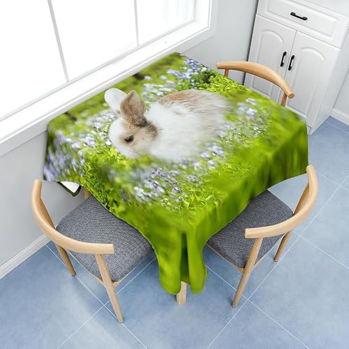Tizhweqo Mantel Mesa Rectangular Conejo Lindo, Manteles Antimanchas Flores, 3D Impresión Mantel Impermeable Lavable para Cocina Salón Comedor, 140x200 cm Q.P3226