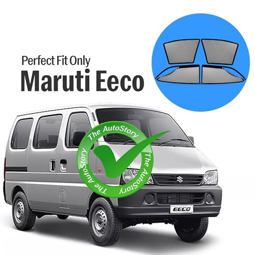 Image of AutoStory Magnetic Car Sunshade for Maruti Eeco | Front Half Cut for Mirror Visibility + Rear Full Coverage with Zipper | Heavy Heat & UV Protection | Privacy Side Window Curtains Shades