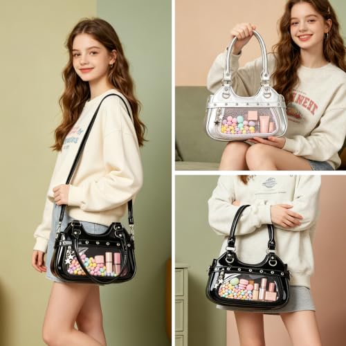 Image of Women's Y2K Purse Shoulder Bag Top Handle Handbag Small Punk Hobo Clutch Purses Bags Trendy Trendy Leather Buckle Punk Purses