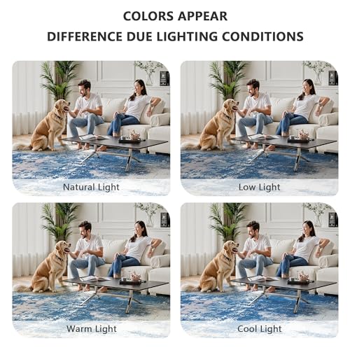 Image of 8x10 Rugs for Living Room - Modern Abstract Washable Rug, Ultra Soft Non Slip Low Pile Large Rugs, Floor Carpet for Bedroom Dining Room Office Laundry Nursery Home(Blue & Beige)