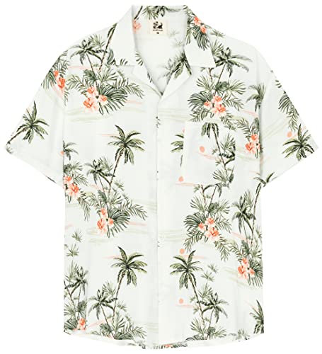 SURF CUZ Mens Hawaiian Shirts Short Sleeve Stretch Casual Aloha Shirt Vacation Mens Tropical Button Down Beach Shirts