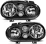 LSAILON Headlight Assembly Replacement Fit 1999-2002 For Cabrio1999-2006 For Golf Black Housing Clear Lens