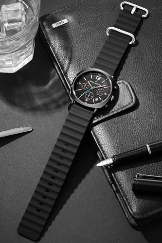 Image of Daniel Hechter Paris Cluny Collection Multifunction Watch for Men with Round Dial, Date Display Function, Quartz Movement and Wavy Pattern Silicon Strap - DHM1019