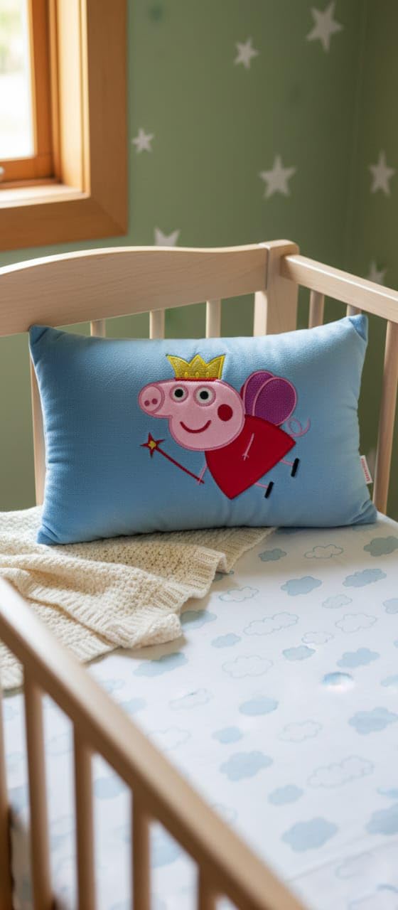 Pampam Toys Peppa Pig Decorative Plush Pillow, Blue and Red, Super Soft, Kids Room Decor, Fairy Theme with Crown 3