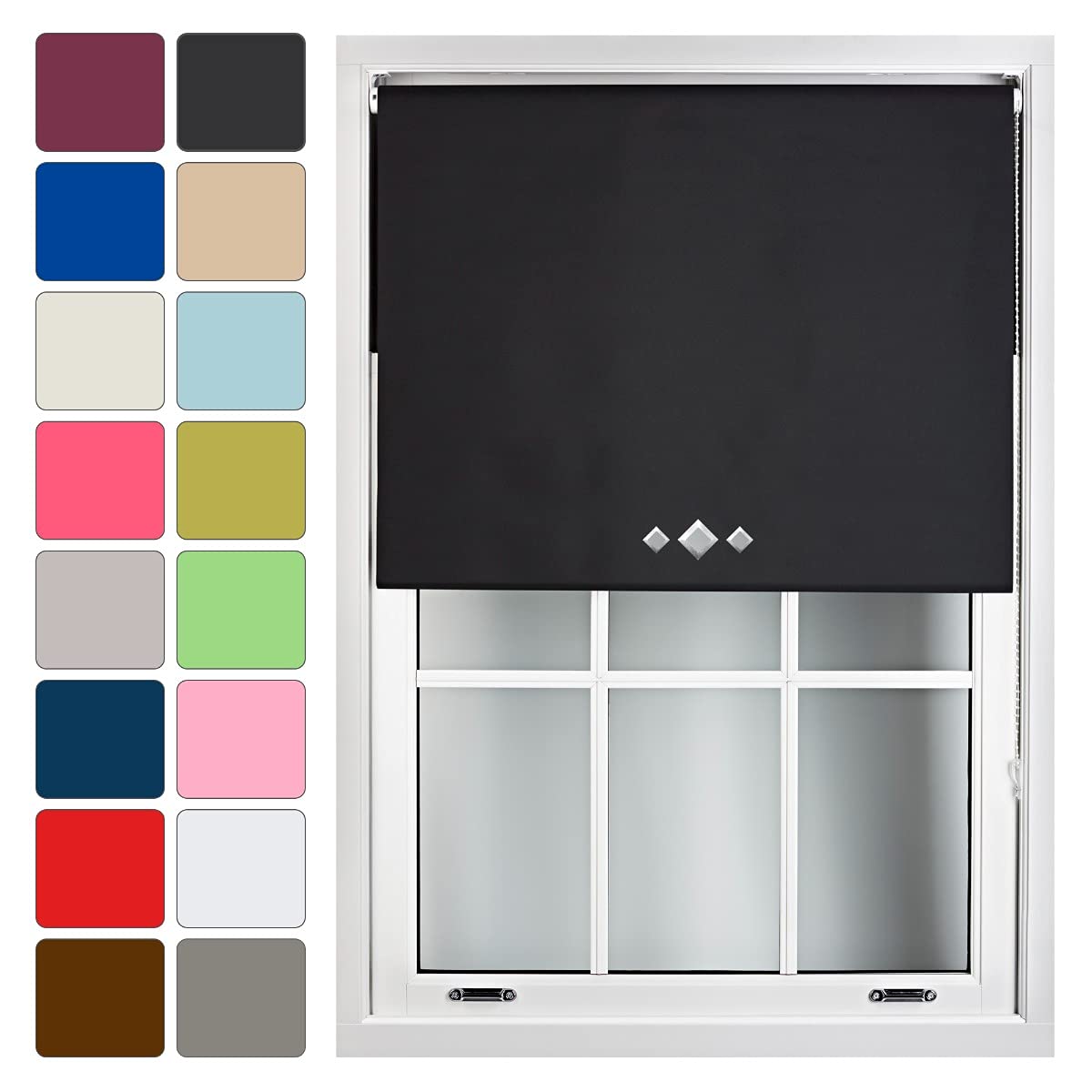 Furnished Black Out Roller Blind With Triple Diamond Eyelets Made To Measure, 90Cm X 165Cm