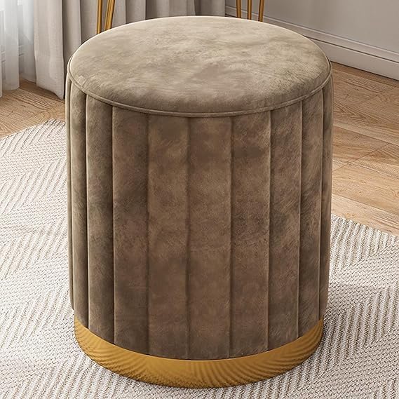 Velvet Upholstered Ottoman - Sofa Side Stool, Small Footrest, Makeup Chair - Modern Vanity Stool for Bedroom, Girls Room and Living Room (Brown)