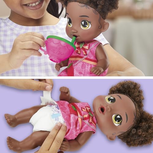 Baby Alive Bubbly Tea Party Berry Boo Doll with Teapot Accessories, Black Hair, 11 Inches, Kids Toys, Ages 3+ - Thumbnail 5