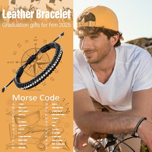 Inspirational Gifts for Men Morse Code Bracelets Mens Bracelets Graduation Gifts for Him Fathers Day Adjustable Leather Bracelet Motivational Birthday Annivesary Jewelry Stocking Stuffers for Men