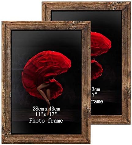 ZBEIVAN 11x17 Poster Picture Frames Set of 2 Vintage Brown Rustic Art 17x11 Photo Frame for Vertical or Horizontal Wall Hanging