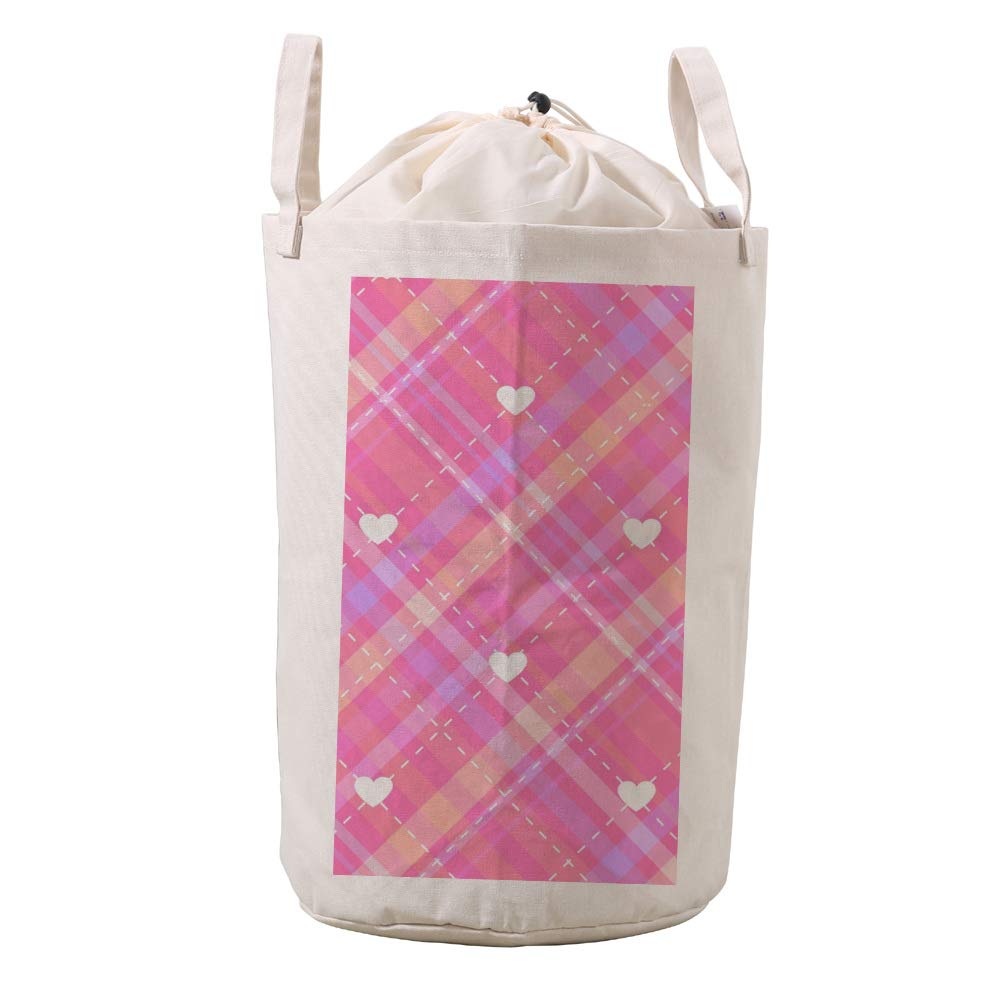 Sac à linge en lin durable rose pastel avec fermeture à cordon tressé