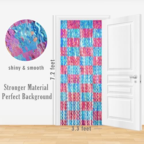 Image of GOER Metallic Tinsel Foil Fringe Curtains Party Photo Backdrop Party Streamers for Birthday,Graduation,Gender Reveal Photo Backdrop Wedding Decor (4 Packs,Pink&Blue)