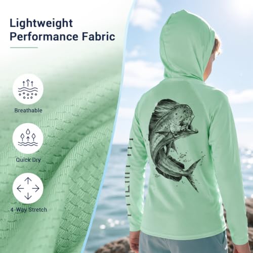 Image of Palmyth Boys Fishing Shirt UPF 50+ Youth Long Sleeve Shirts with Hooded