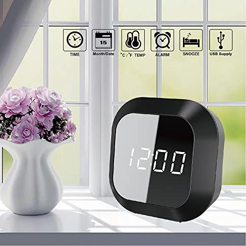 Espejo despertador digital LED de hogar con alarma electrónica y termómetro 3