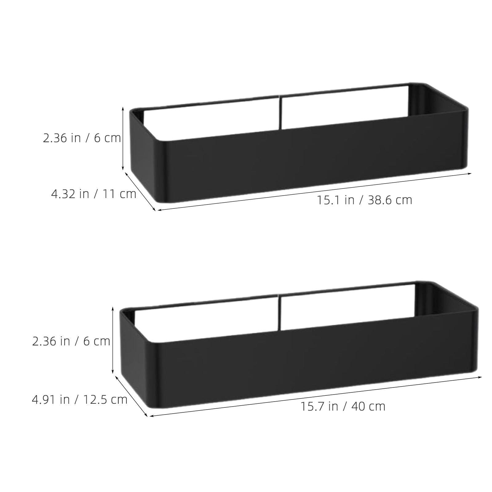Estante de Ducha Diseño Flotante y Estructura Inferior Hueca sin Taladro de Acero al Carbono Negro para Baño y Dormitorio