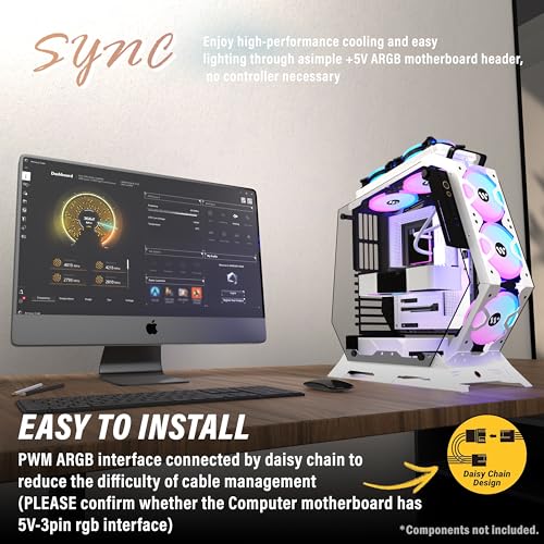 Image of KEDIERS PC Case C570 ATX Mid Tower Tempered Glass Gaming Computer Open Frame Case with 5 PWM ARGB Fans (White C570)