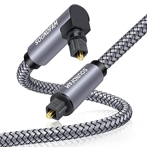 90度 光オーディオケーブル SOUNDFAM 直角 TOSLINK 光ケーブル 360度自由回転プラグ デジタルオプティカルオーディオケーブル オス-オス サウンドバー テレビ用-グレー（5M）