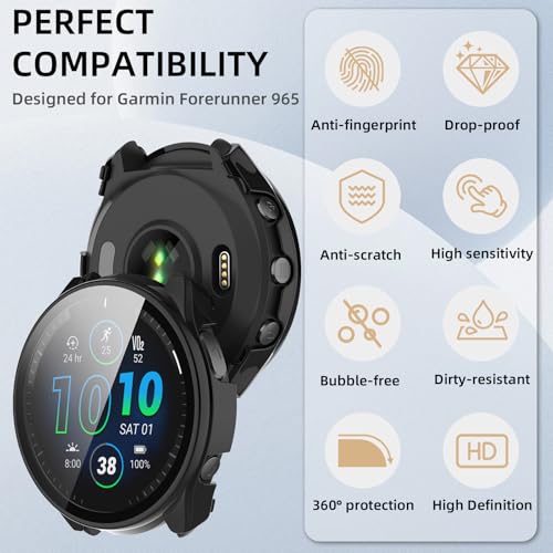 Image of Case Compatible with Garmin Forerunner 965, Hard PC Case with Tempered Glass Screen Protector, All-Round Protection, Scratch-Resistant and Shock-Absorbing Protective Case for Garmin Forerunner