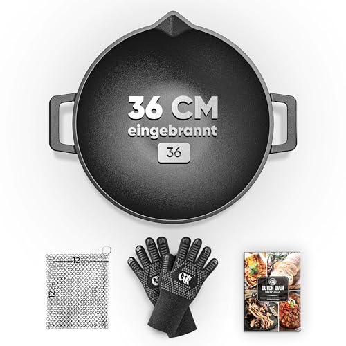 Gusskönig Gusseisen Wok Pfanne - 36 cm robuste Wokpfanne für Gasgrill, Herd, Ofen und Lagerfeuer -...