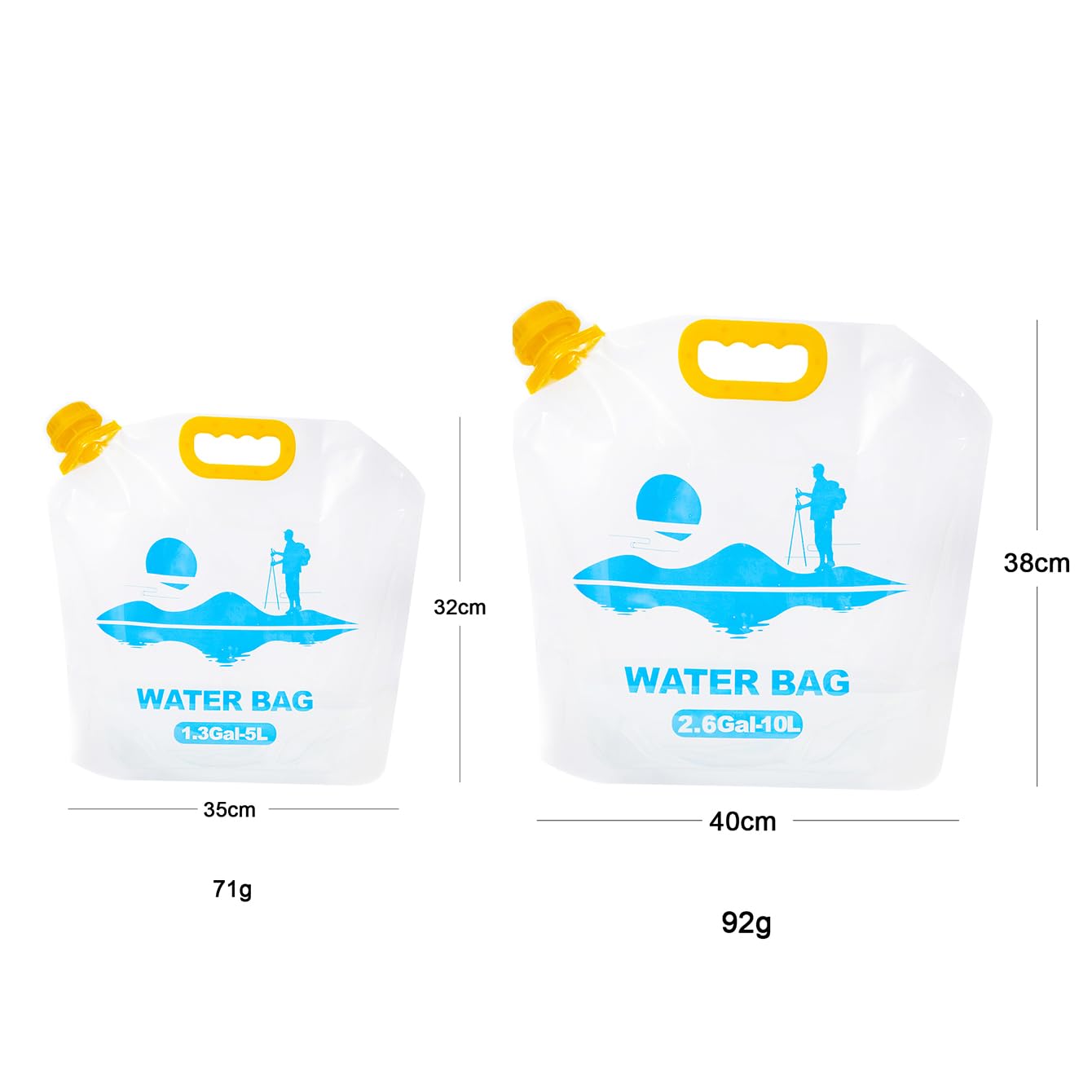 Bolsa plegable de agua de emergencia, cubo de almacenamiento de agua, plegable plano, sin BPA, de grado alimenticio, jarra de almacenamiento de plástico transparente para camping, senderismo,