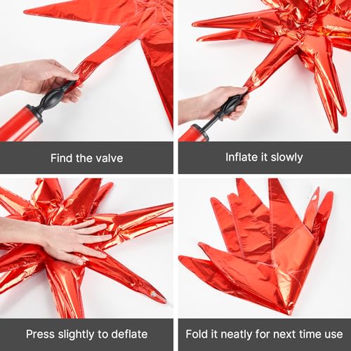 Image of PartyWoo Red Star Spike Balloons 2pcs Explosion Foil Mylar Balloons | 42 Inch for Graduation Birthday Baby Shower Engagement Wedding Anniversary Retirement Bachelorette Party Decorations
