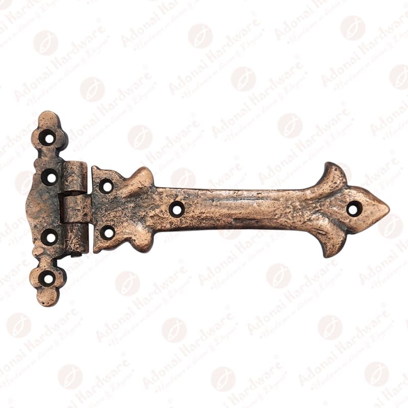 Image of Adonai Hardware Adonijah Antique Cast Iron Strap T Hinge (6 inch X 2 Pack, Antique Copper) for Barn Doors, Gates, Kitchen Cabinets, Sheds, Wooden Box, Furniture, Cedar Chest and Trunks