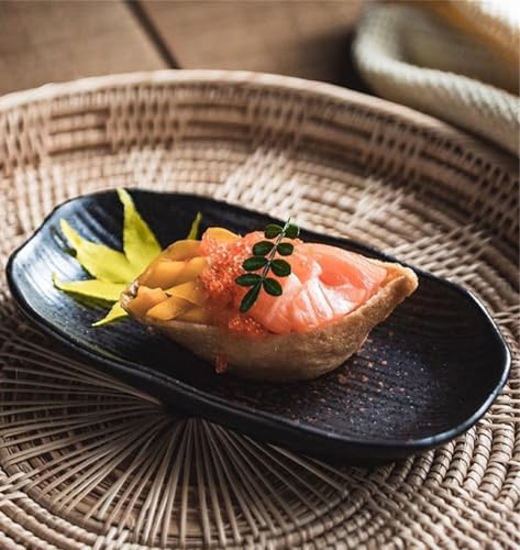 寿司・刺身盛台 盛り皿 プレート 陶器 和食器 長角皿 長皿 焼物皿 焼き魚皿 2個入 揚げ物 刺身 寿司皿 料理皿 前菜皿 菓子皿 デザートプレート 天ぷらなど多彩なメニューを美しく引き立る上質な方形皿 飲食店 業務用 家庭用 (皿黄×2枚セット, 17