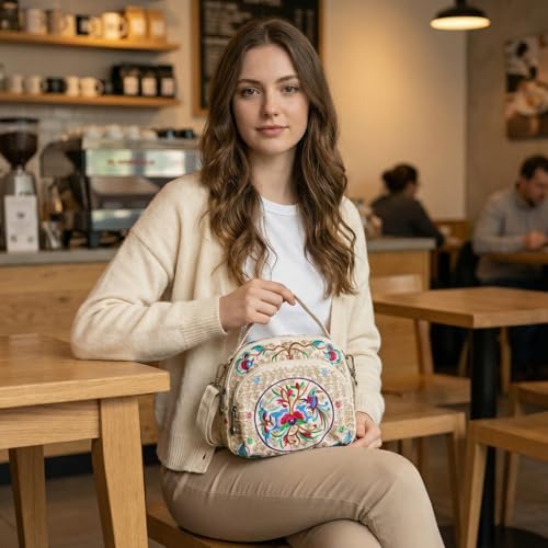 Bolso pequeño bandolera con bordado floral para mujer miniatura 3