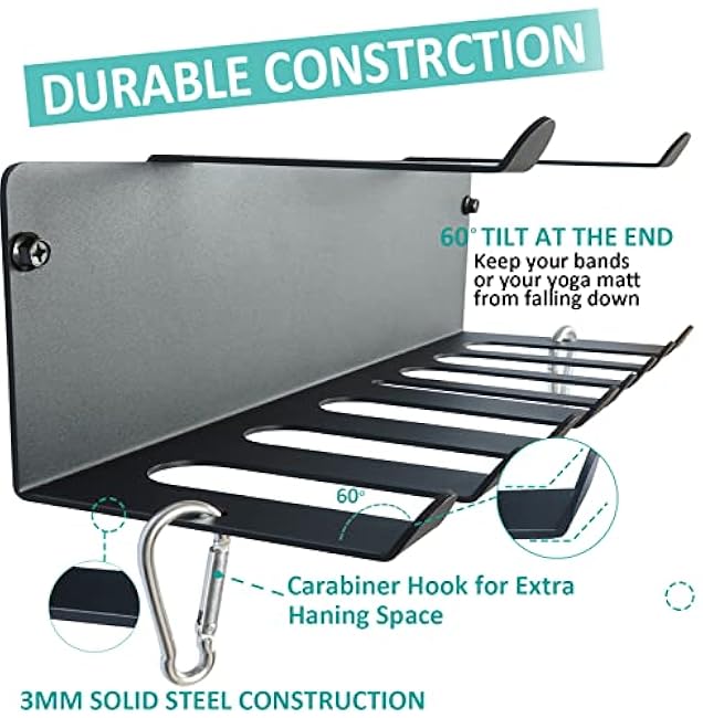 Multi-Purpose Gym Storage Rack Resistance Bands Holder Home Gym Accessories Storage Fitness Bands Rack Heavy Duty Hooks for Resistance Bands, Straps, Jump Ropes, Foam Rollers, Chains