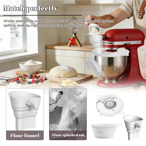TFFUAM Flour Funnel for Kitchen Aid Mixer Flour Funnel for Stand Mixer 3-in-1 Accessory Set with Splash Guard Lid & Measuring Cup for 4.5-5 Qt Tilt-Head Mixers Food-Grade Silicone (3 in 1) — view 3